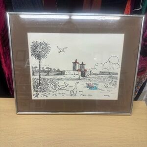 Frank Suddeth Ink Drawing Some Color of Rural Farm Scene Dated June 24, 1981 EUC